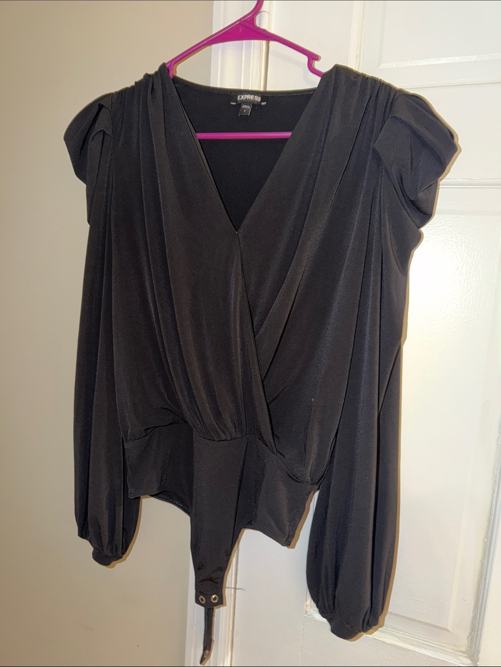 Express Black Long-Sleeve Surplice Bodysuit